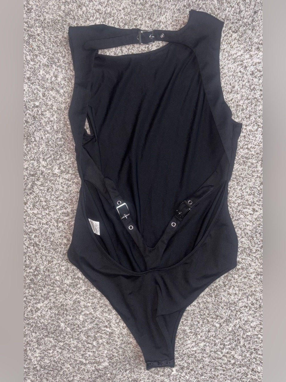 Black Buckle Back Bodysuit ✨ Edgy Cutout Clubwear Festival Top Size S (Runs M) - Picture 2 of 5